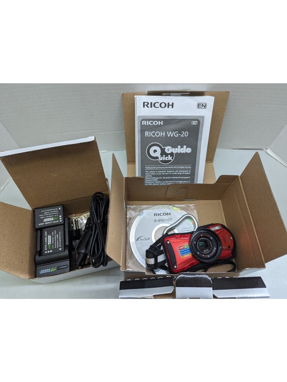 RICOH WG-20 Red 14 Megapixel Waterproof Shockproof Camera Extra Batteries -0424